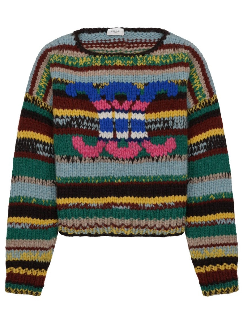 Celine Chunky Knit Sweater With Abstract Pattern And Vibrant Stripes
