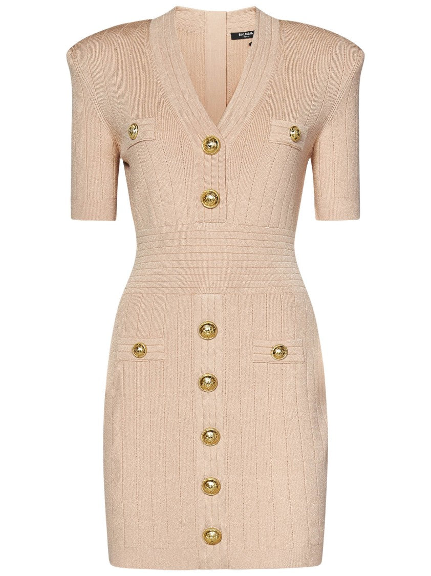 Balmain Pink Ribbed Knit Mini Dress
