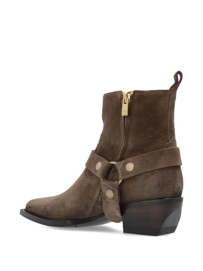 Golden Goose Beige Brown Buckle Strap Leather Boots