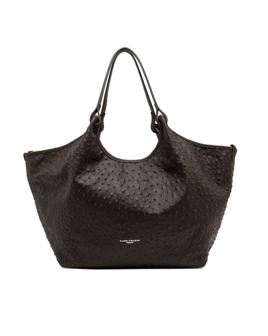 Gianni Chiarini Espresso Dua Ostrich Print Leather Tote Bag