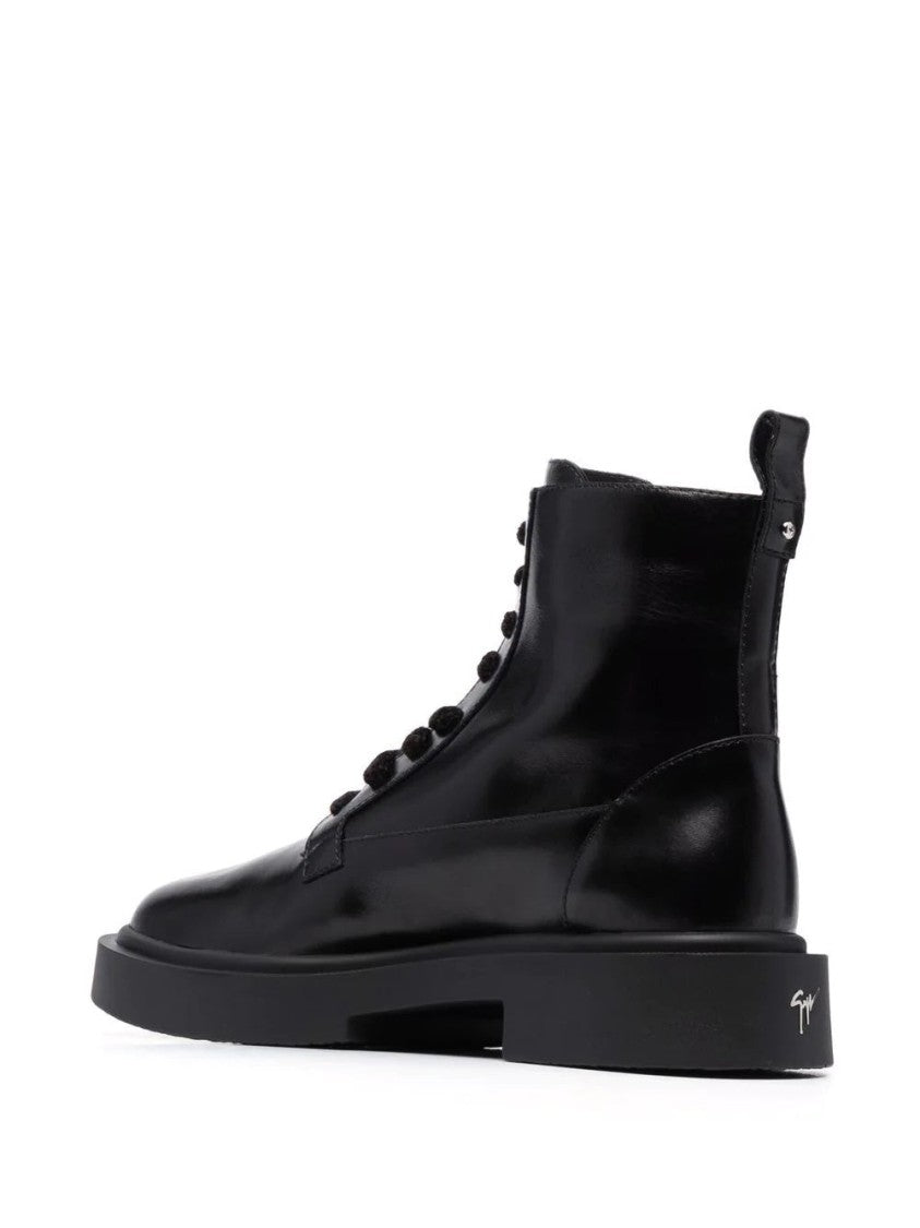 Giuseppe Zanotti Sleek Black Leather Ankle Boots With Lace-Up Front And Logo Detail