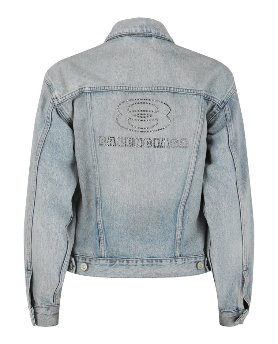 Balenciaga Fitted Shrunken Denim Jacket With Strass Logo Detail