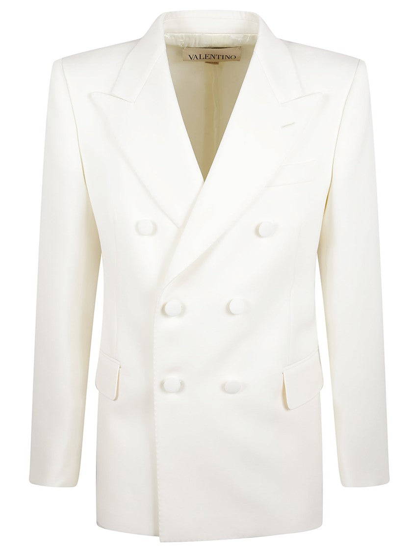 Valentino Garavani Milk-Colored Double-Breasted Jacket With Peaked Lapels