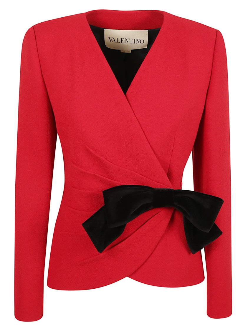 Valentino Garavani Red Wool Crepe Side Bow Jacket