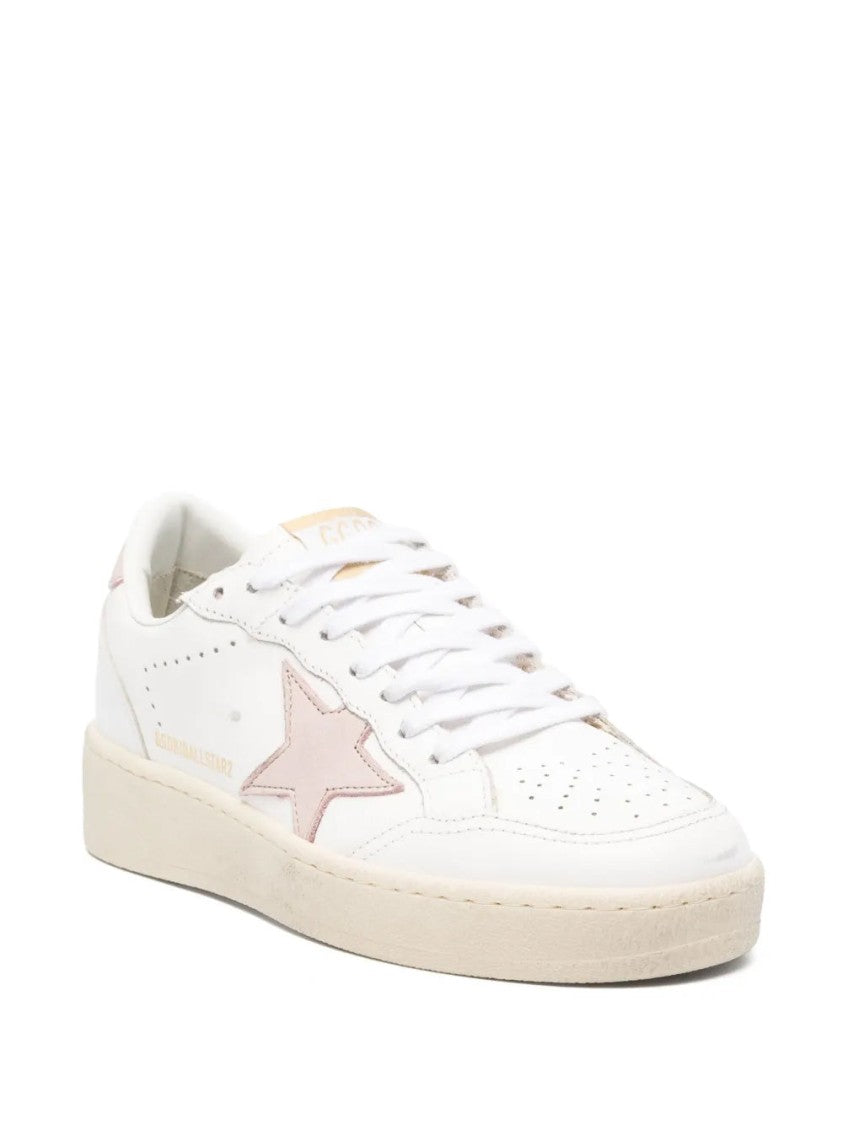 Golden Goose White Ballstar Perforated Pink Accent Leather Sneakers