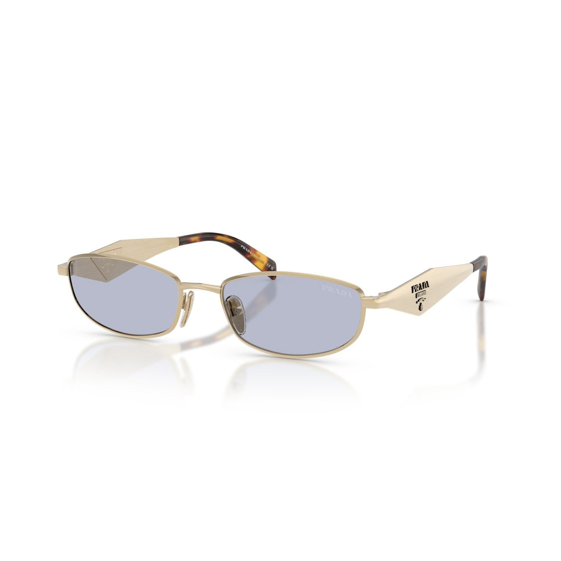 Prada Rectangular Gold-Tone Metal Frame Sunglasses With Tortoiseshell Temples