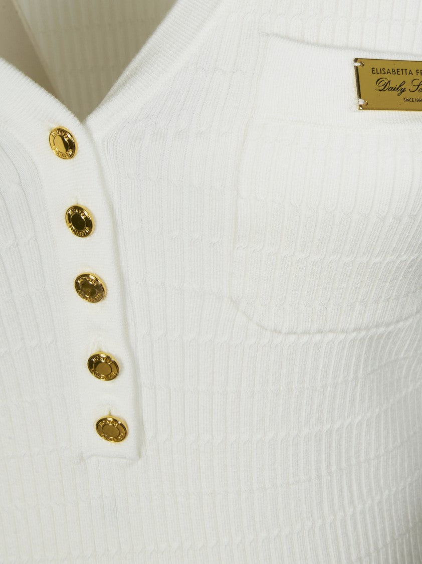 Elisabetta Franchi White Ribbed Deep V Shirt