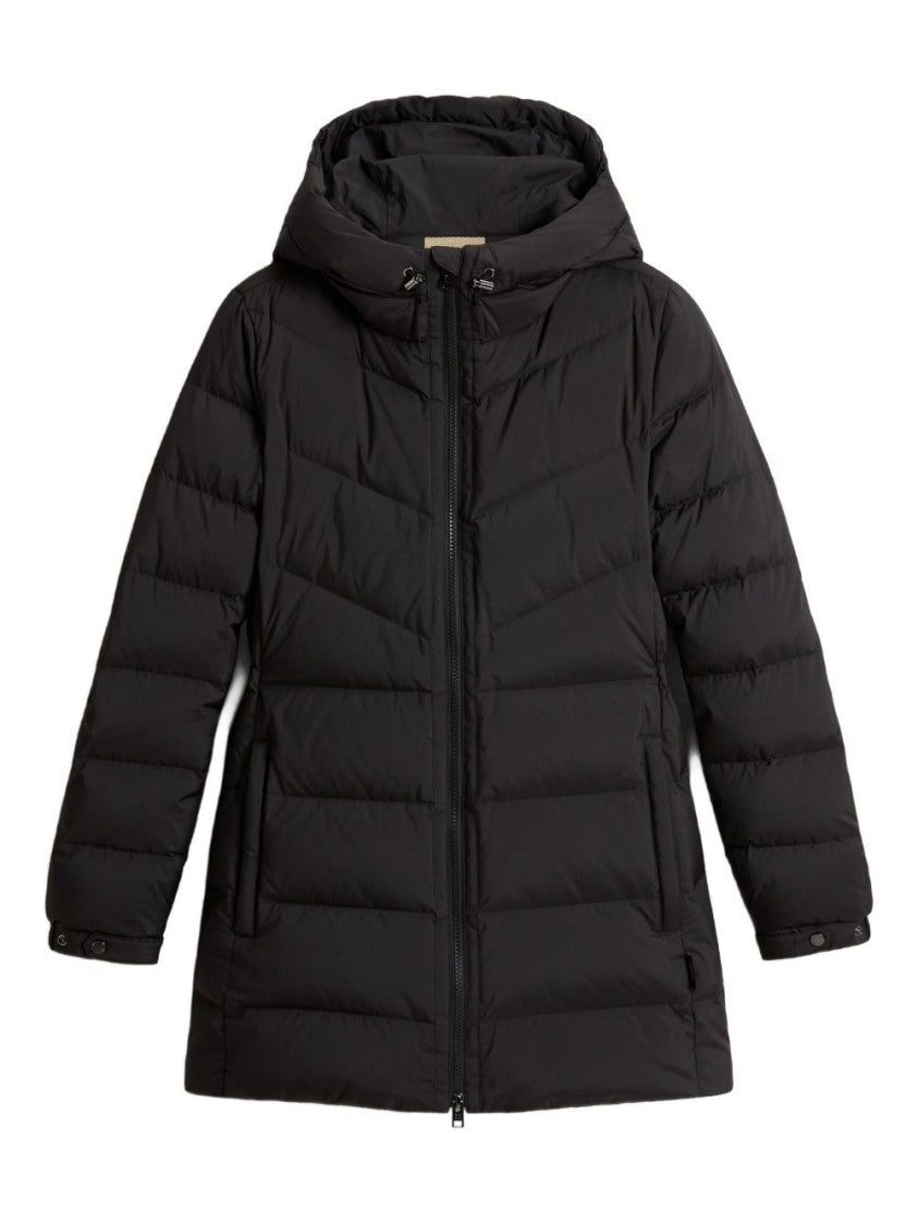 Woolrich Quilted Black Down Coat With Adjustable Hood