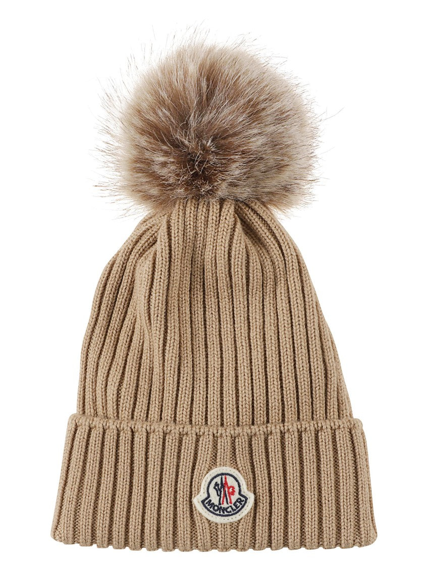 Moncler Kids Pom-Pom Ribbed Knit Beanie Hat