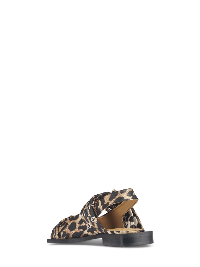 Ganni Leopard Print Sandals With Bold Buckles