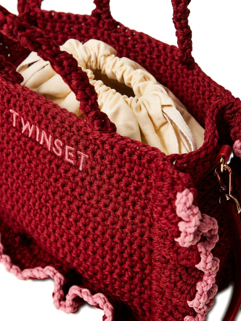 Twin-Set Red Rectangular Crochet Handbag