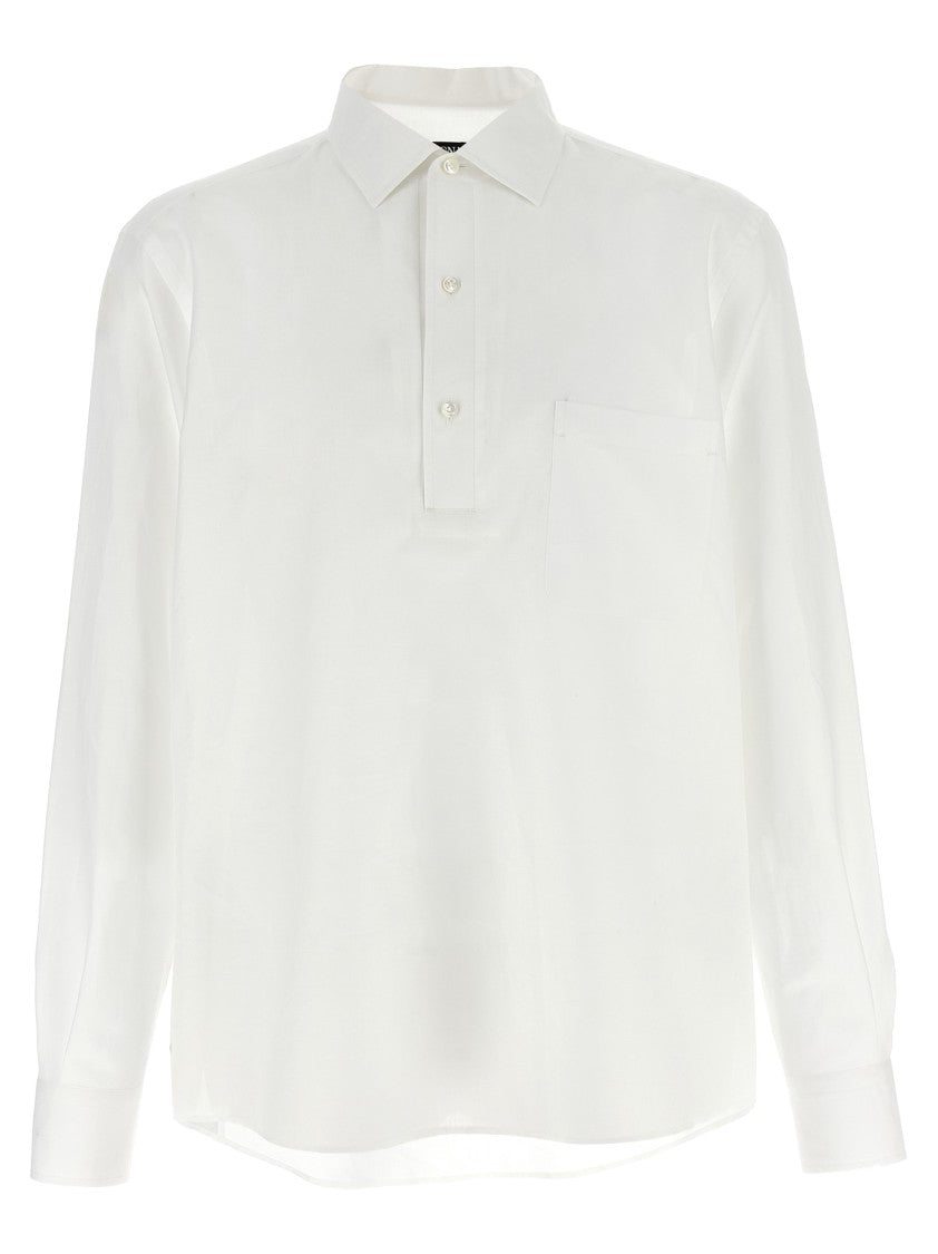 Zegna Refined White Linen Shirt With Pointed Collar