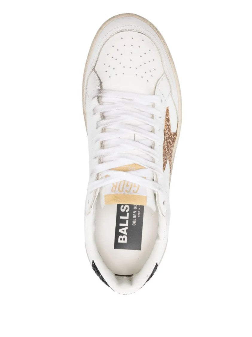 Golden Goose White Leather Sneakers With Glittery Star Accent