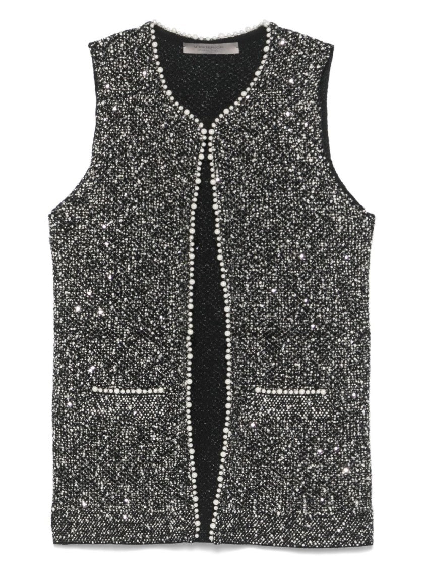 Dexterior Textured Black Sleeveless Vest With Embellishments