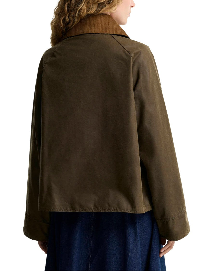 Barbour Cropped Waxed Cotton Jacket With Contrasting Corduroy Collar
