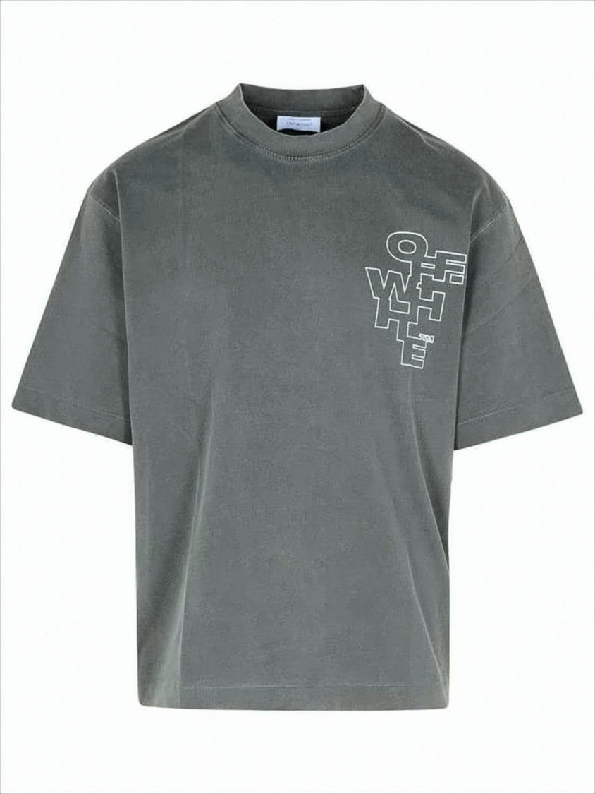 Off-White Boxy Fit Grey Cotton T-Shirt With Graphic Elements