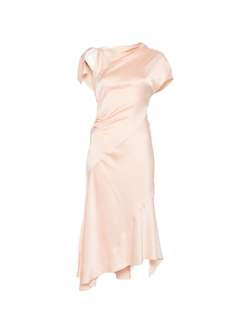 Victoria Beckham Asymmetrical Draped Midi Dress With Unique Sleeve Detail