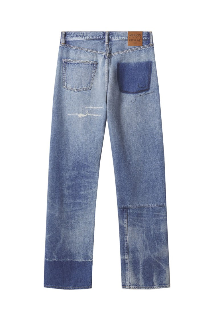 Maison Kitsuné Patchwork 5-Pocket Cotton Denim Jeans