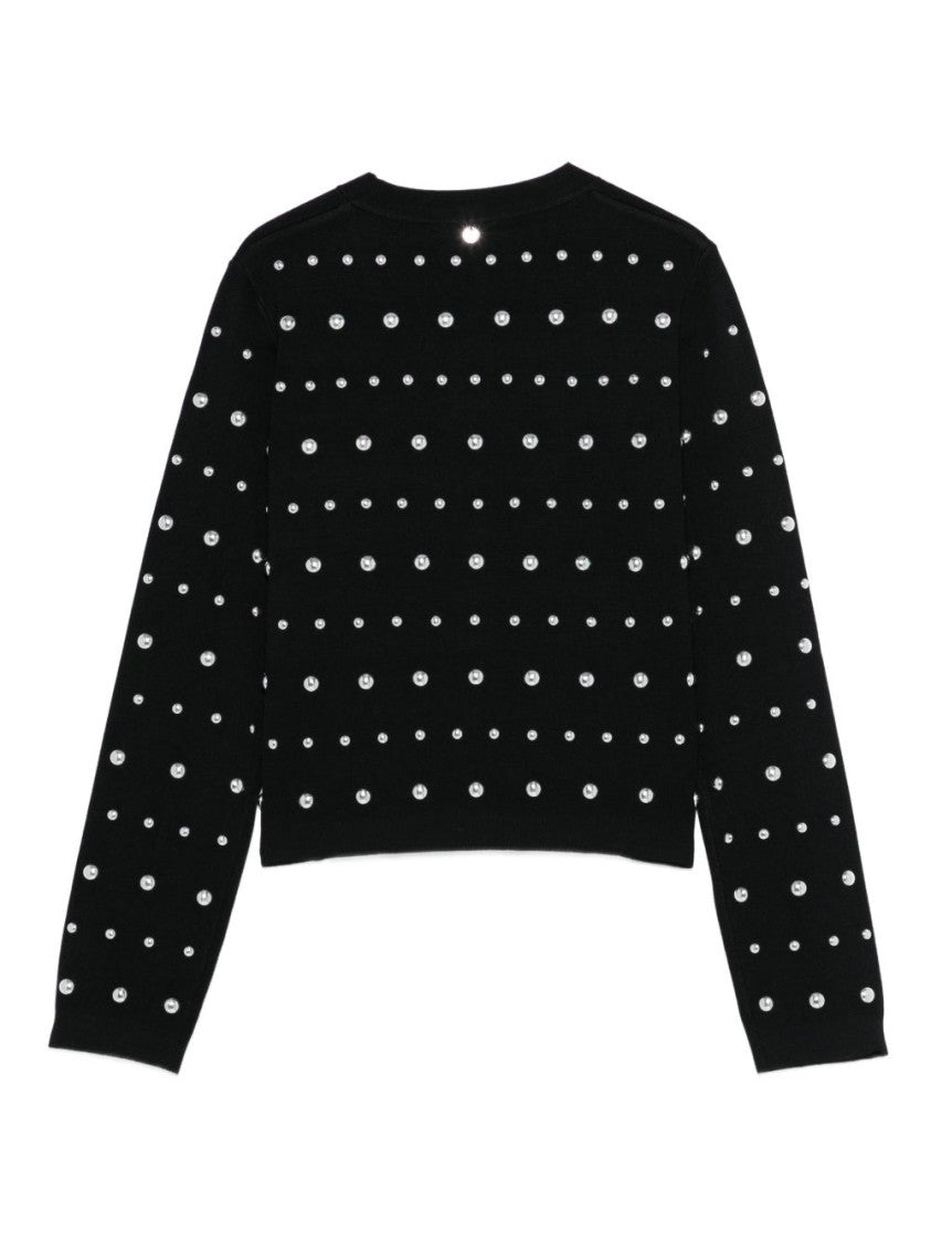 Liu Jo Rhinestone-Embellished Black Cropped Cardigan