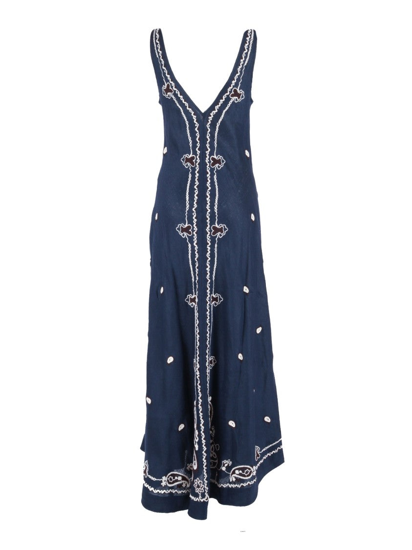 P.A.R.O.S.H. Sleeveless Embroidered Flared Midi Dress