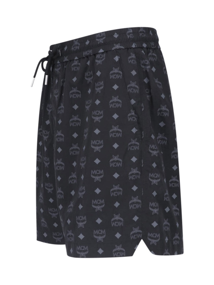 Mcm Black Fabric Logo Swim Shorts