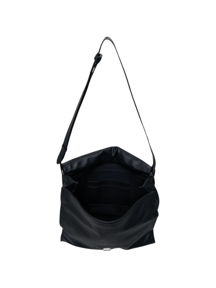 Jil Sander Black Foldover Calf Leather Shoulder Bag