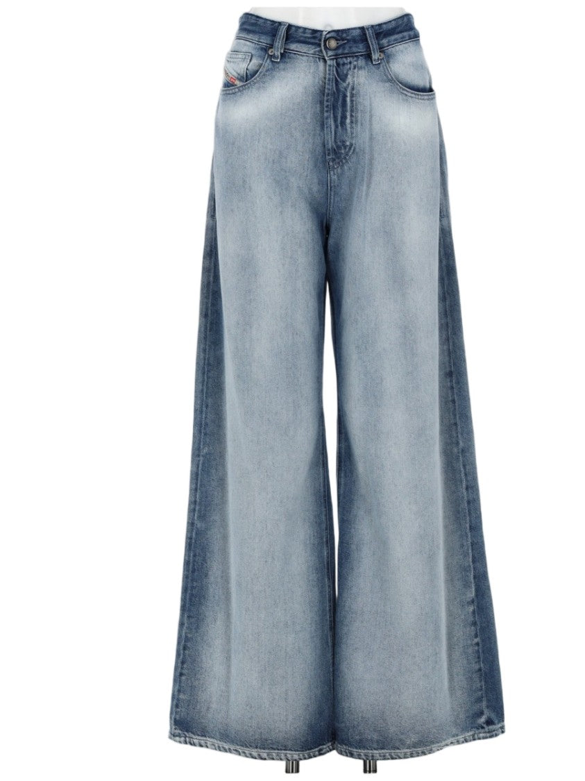 Diesel Wide-Leg Faded Light Blue Jeans