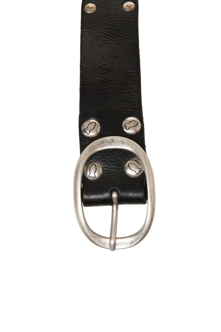 Campomaggi Studded Black Leather Belt With Polished Oval Buckle