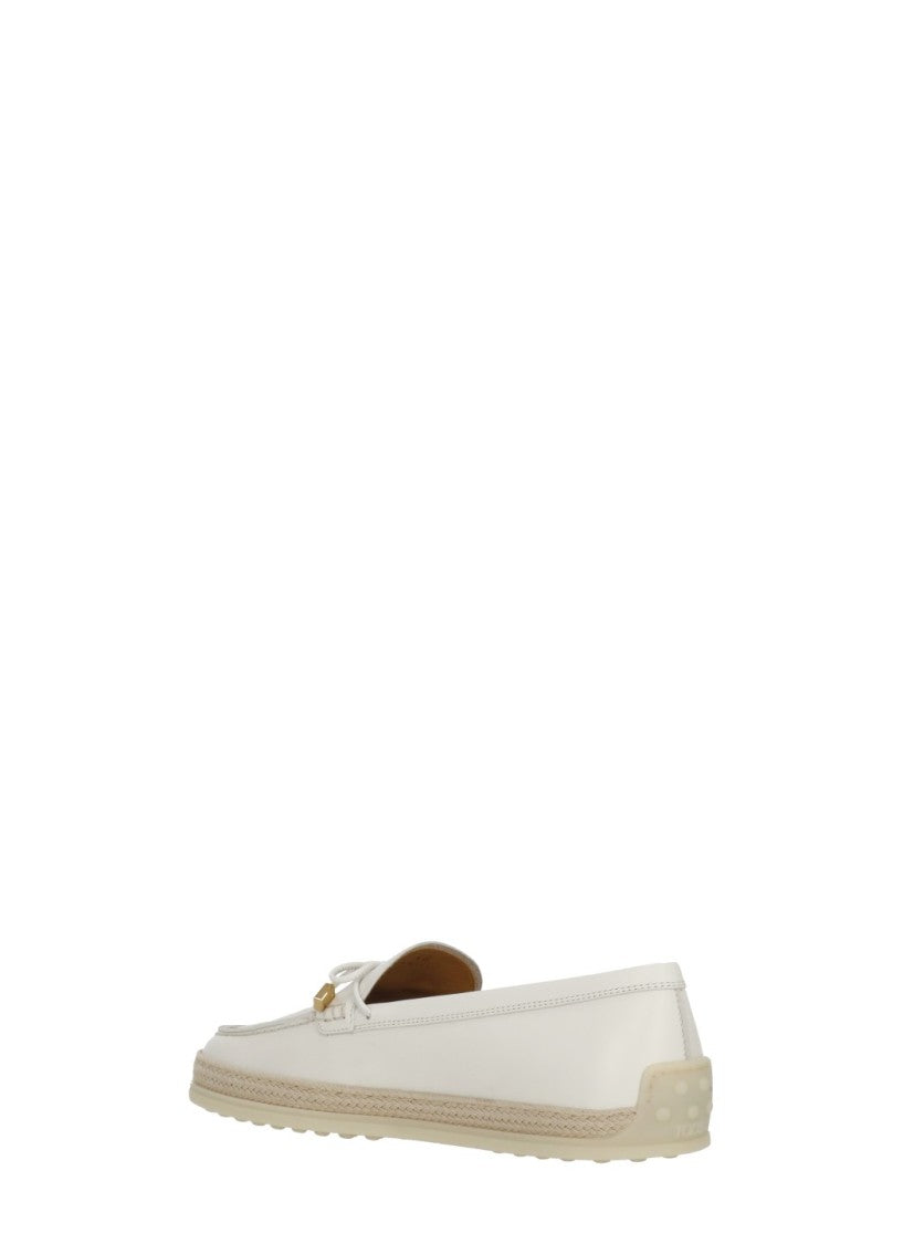 Tod's Ivory Rafia Detail Leather Loafers