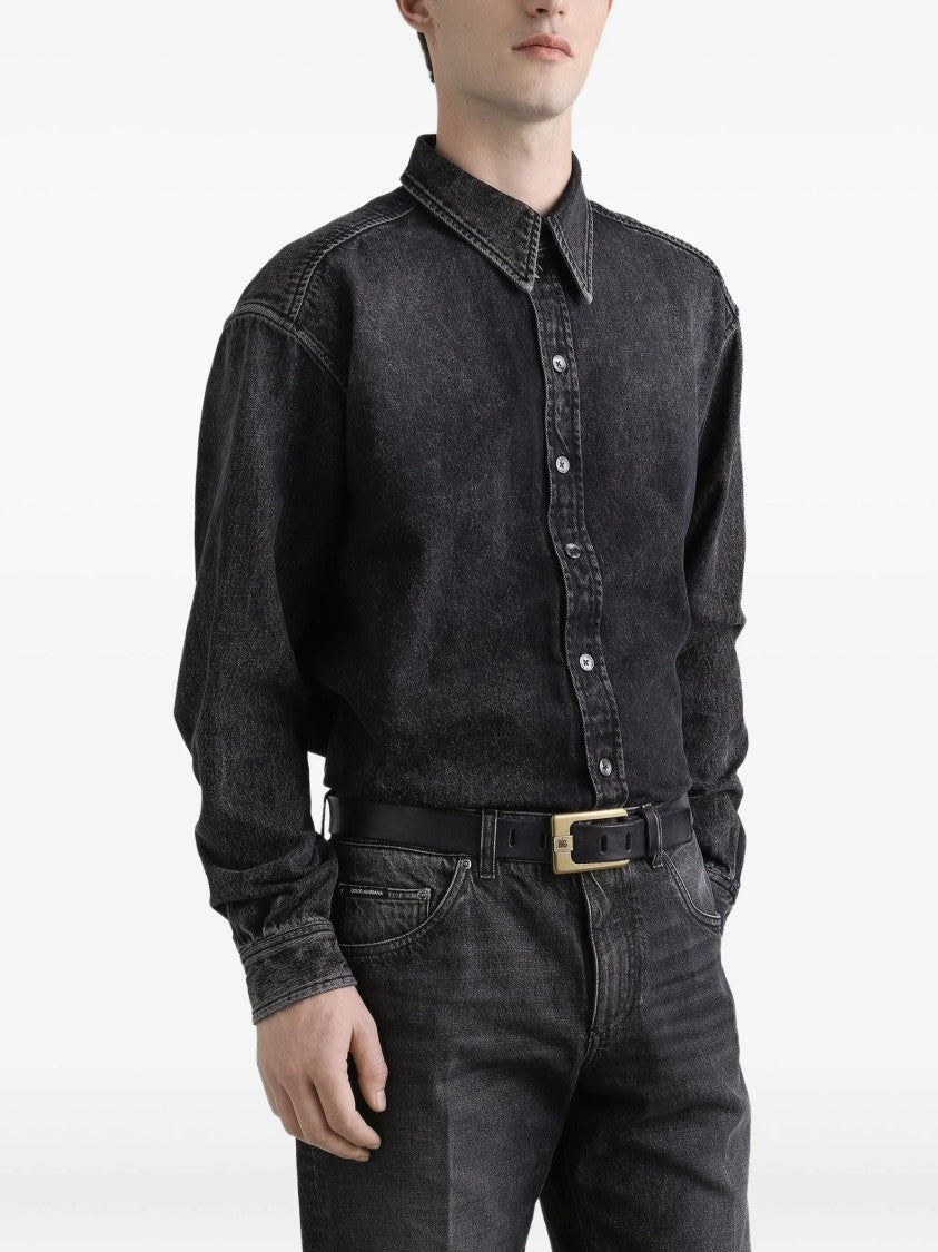 Dolce & Gabbana Washed Black Denim Classic Collar Shirt