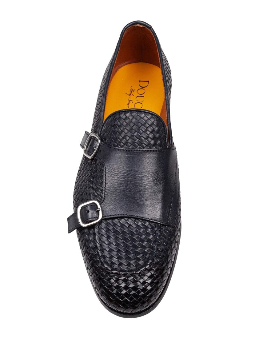 Doucal's Woven Leather Double Adler Moccasin With Double Buckle