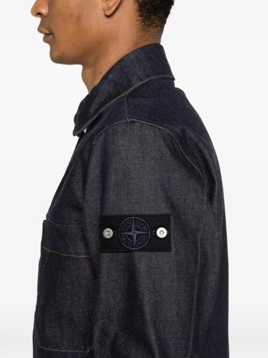Stone Island Dark Denim Coach Jacket With Distinctive Patch
