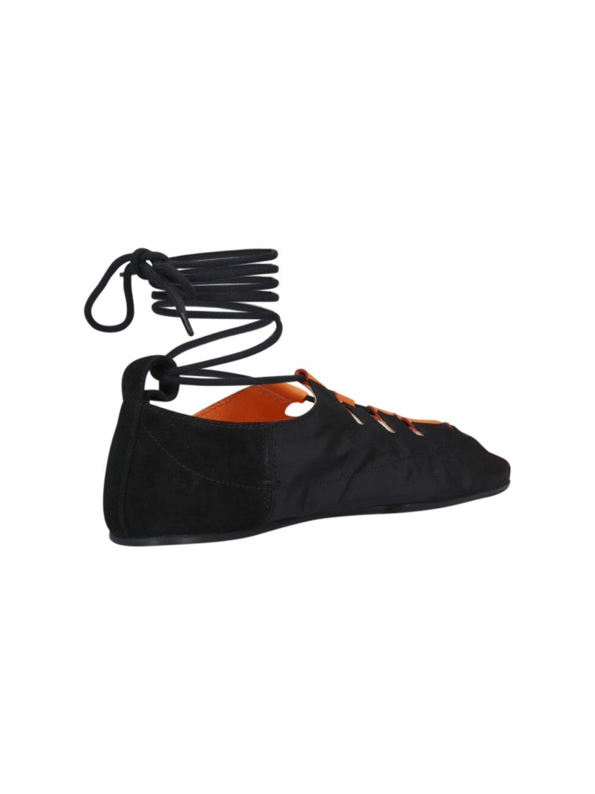Alaïa Black Pointed Toe Lace-Up Ankle Flats