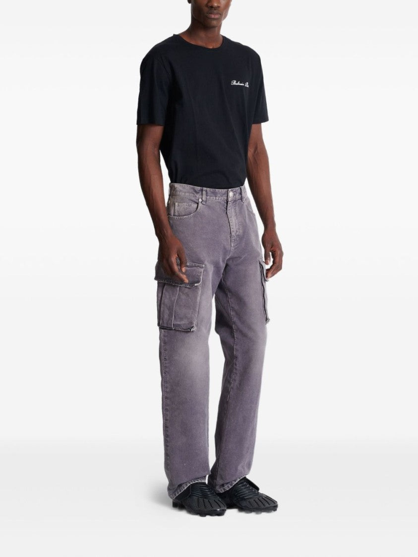Balmain Grey Cargo Pocket Belt Loop Trousers