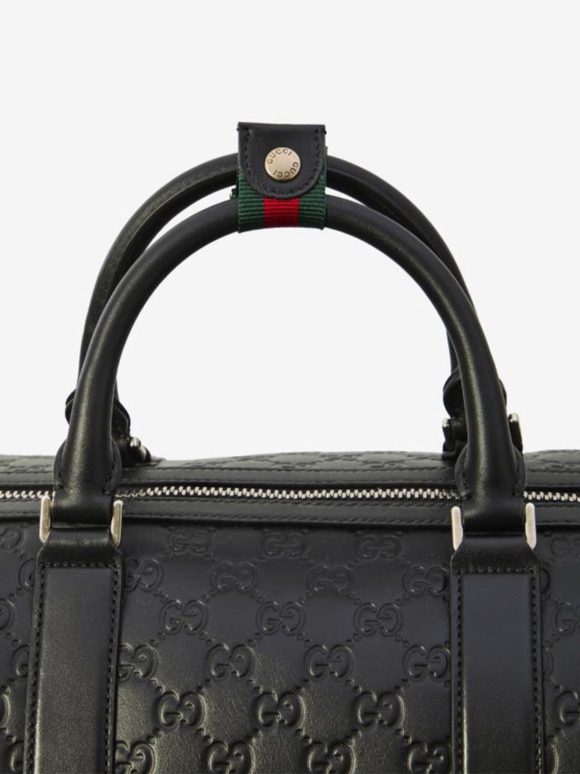 Gucci Black Arabella Structured Embossed Leather Duffle