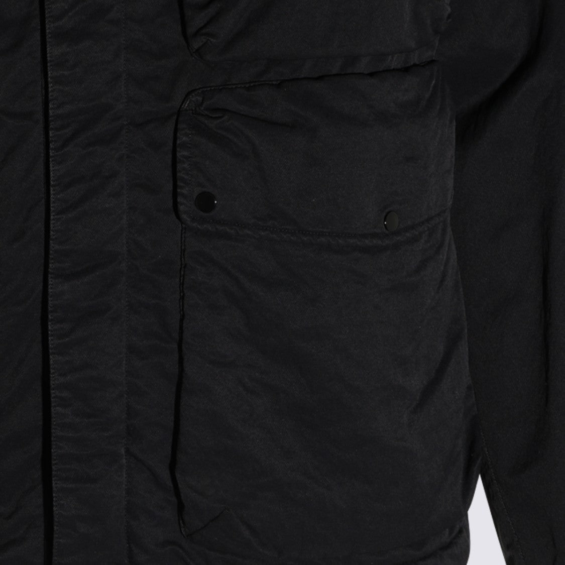 C.P. Company Solid Black High Collar Jacket With Concealed Zip Closure