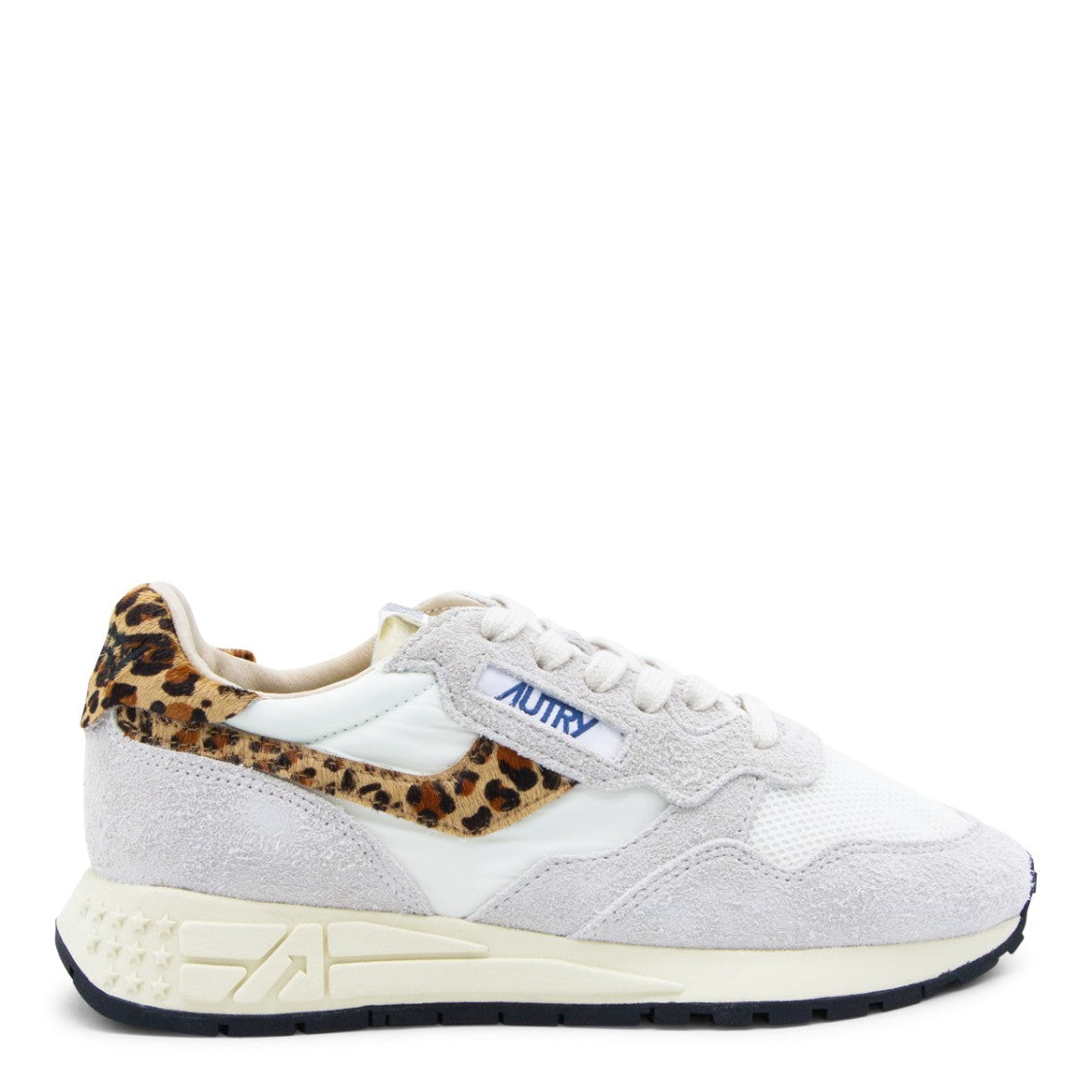 Autry White And Leopard Leather Reelwind Sneakers
