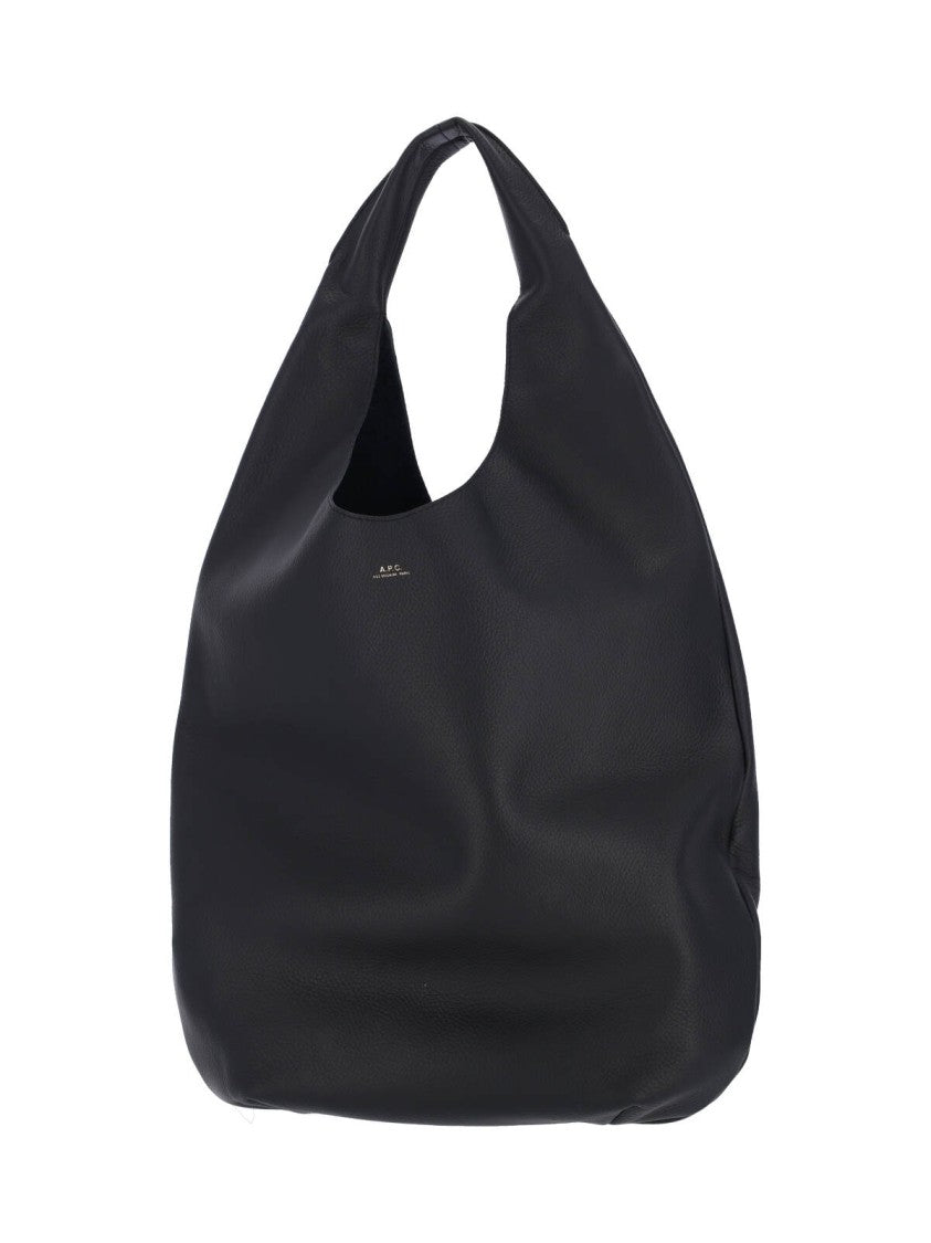 A.P.C. Black Hammered Leather Tote Bag