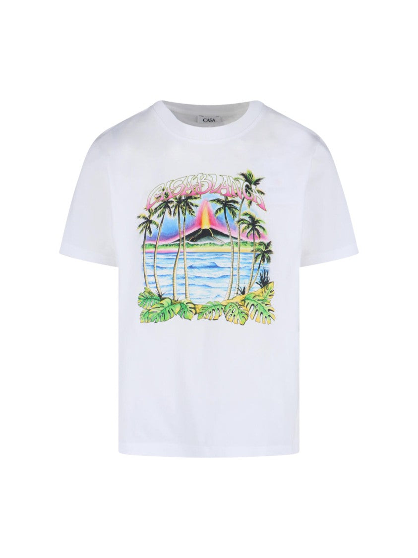 Casablanca Organic Cotton T-Shirt With Colorful Volcano Print