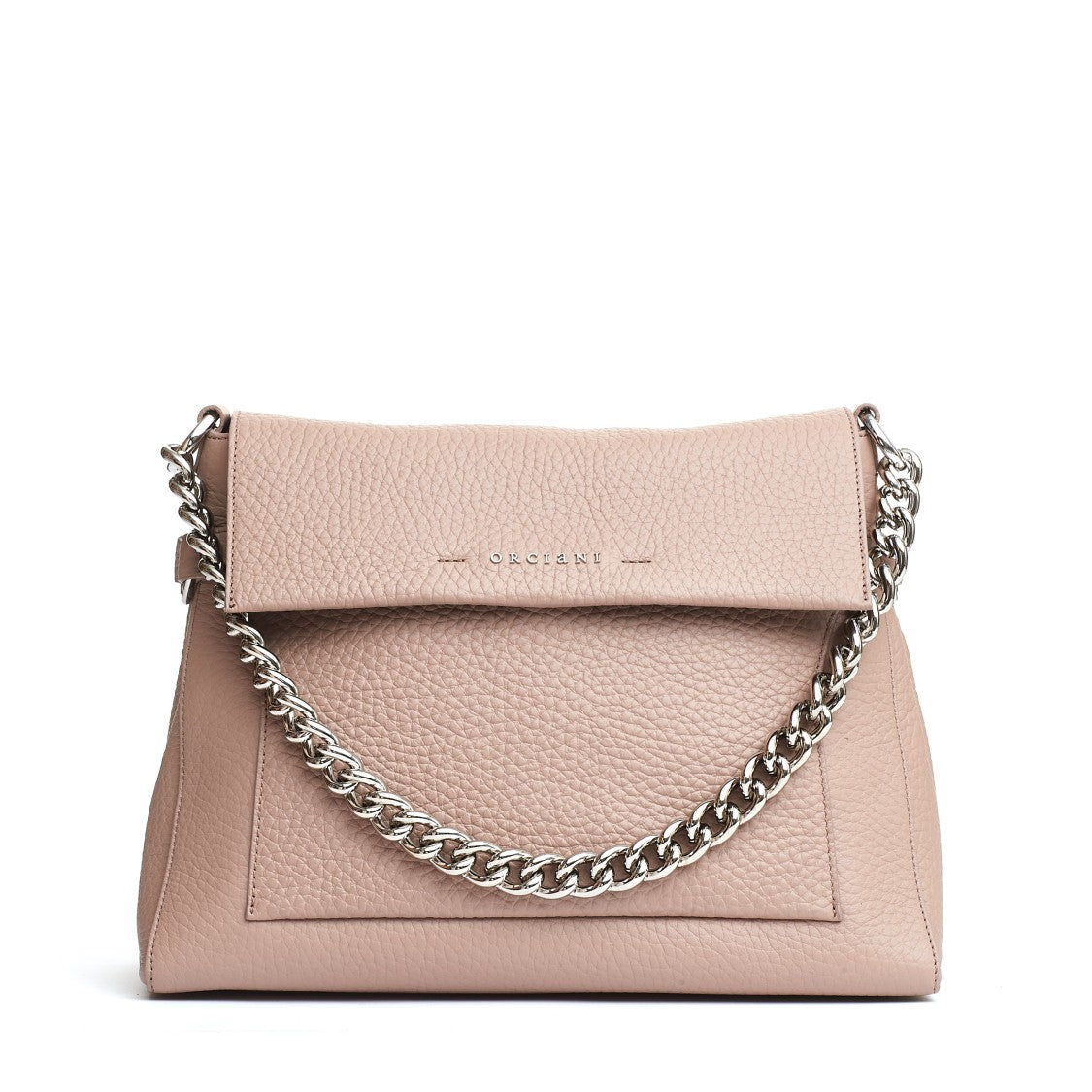 Orciani Leather Blush Handbag With Silver Chain Handle