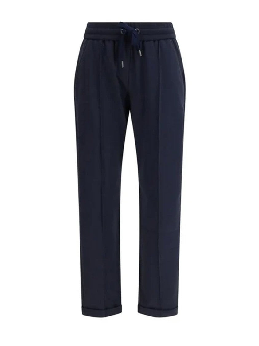 Brunello Cucinelli Blue Monili Embroidery Cotton Cropped Pants