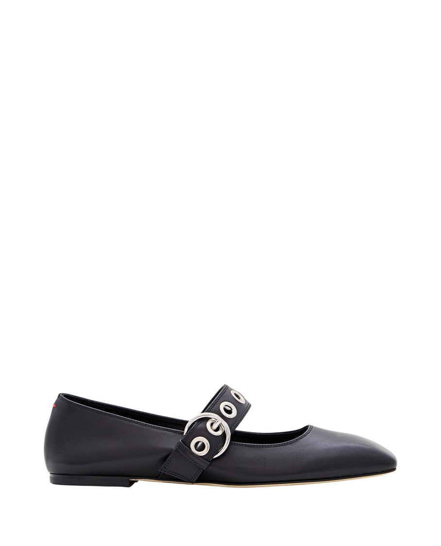 Aeydē Black Uma Eyelet Nappa Leather Ballet Shoes