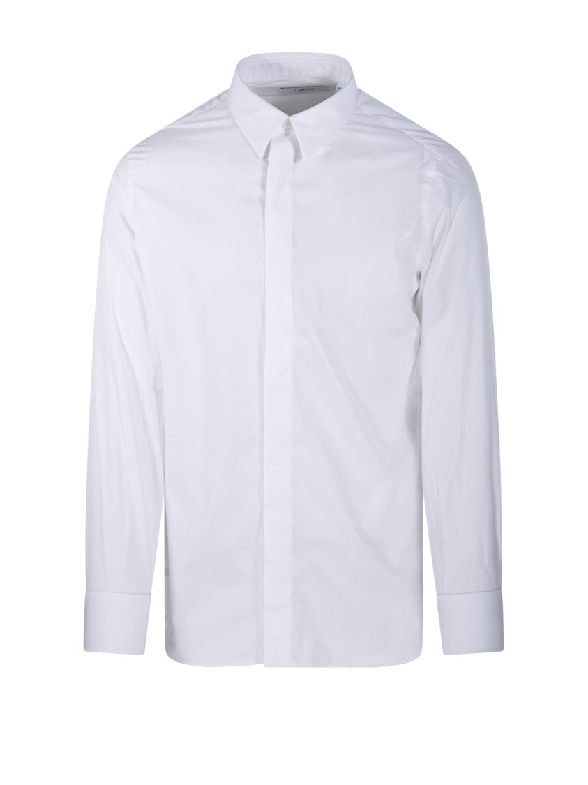 Lardini Classic White Long-Sleeve Shirt With Structured Collar And Tailored Fit