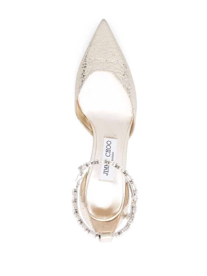 Jimmy Choo Pointed Toe Ankle Strap Heels With Embellished Detail