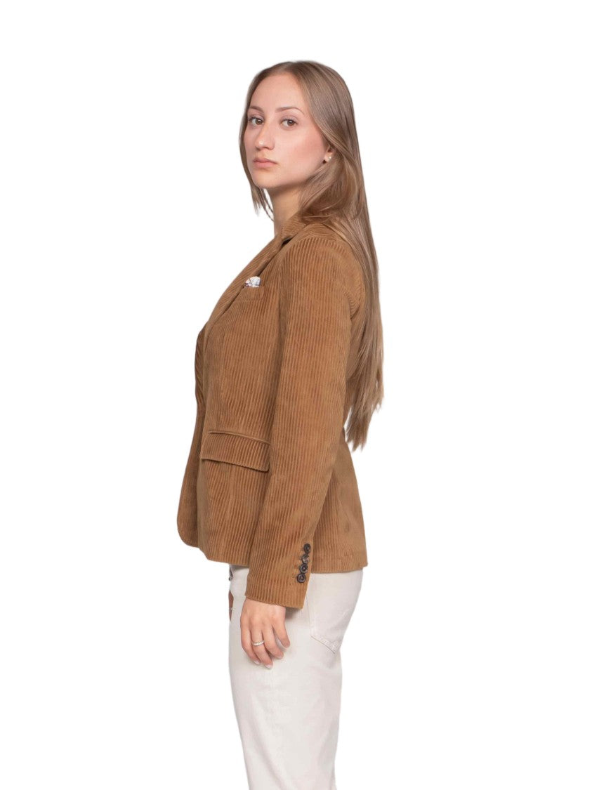 Circolo 1901 Tailored Brown Corduroy Jacket With Classic Single-Button Closure