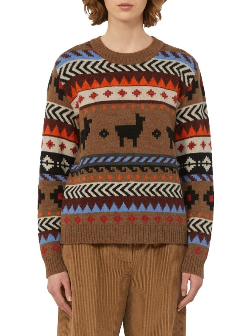 Max Mara Geometric Pattern Brown Knit Sweater