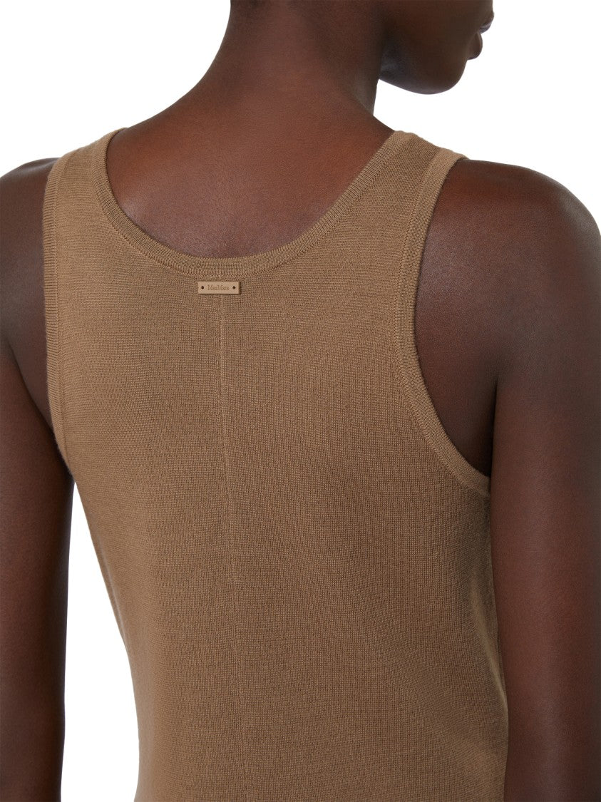 Max Mara Sleeveless Brown Maxi Dress With Subtle Side Slit