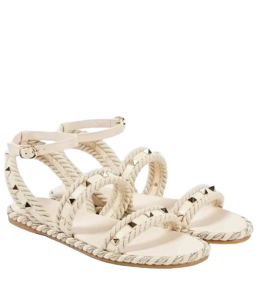 Valentino Garavani Braided Raffia Sandals With Pyramid Studs