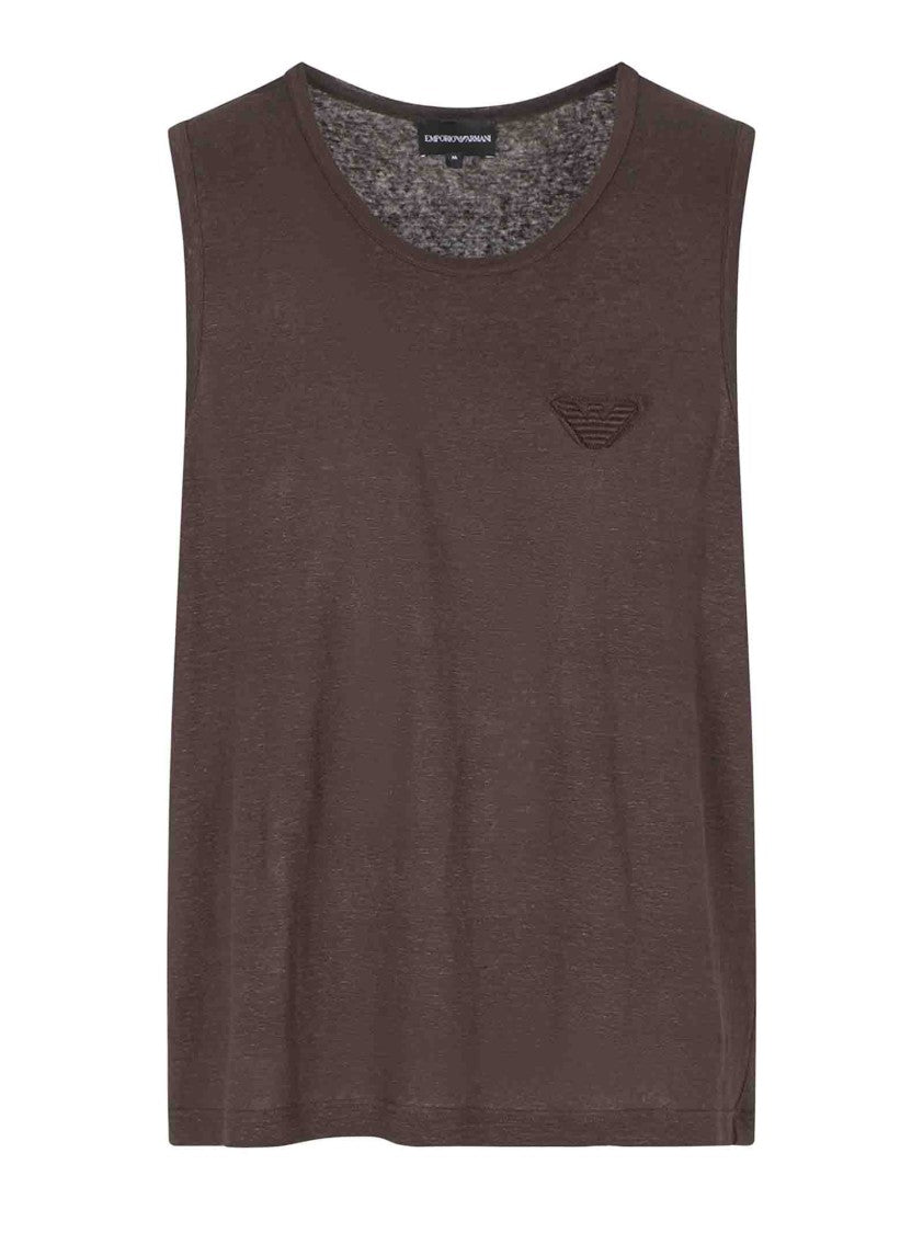 Emporio Armani Stretch Linen Crew Neck Tank Top