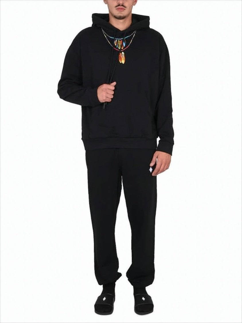 Marcelo Burlon Relaxed Fit Black Hoodie With Feather Embroidery